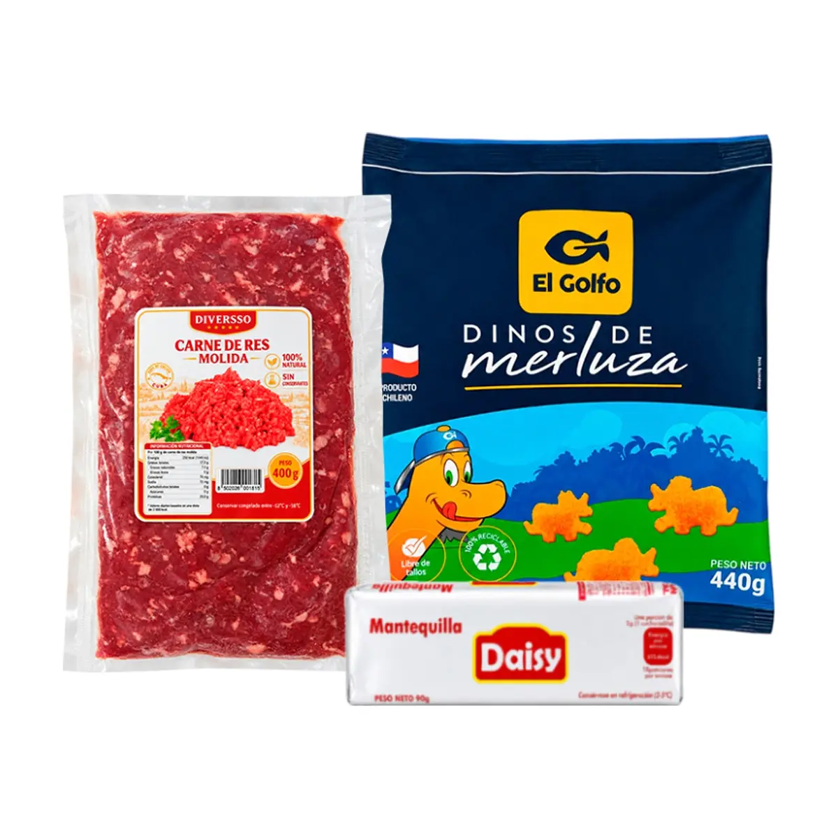 Combo: Dinos -nuggets- de merluza + Mantequilla + Carne res molida - Imagen 1