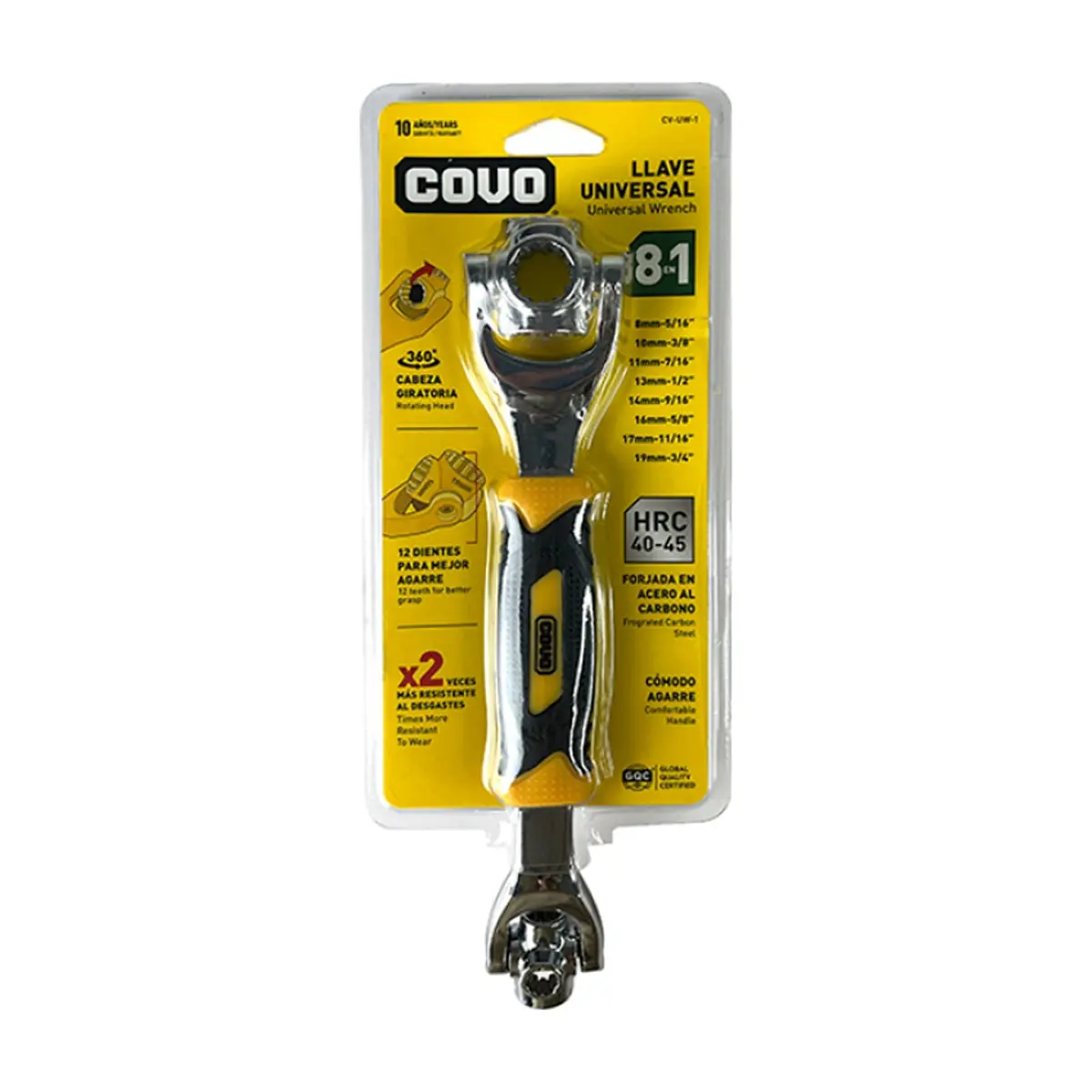 Llave inglesa universal profesional 8 en 1 giratoria de 360º Covo