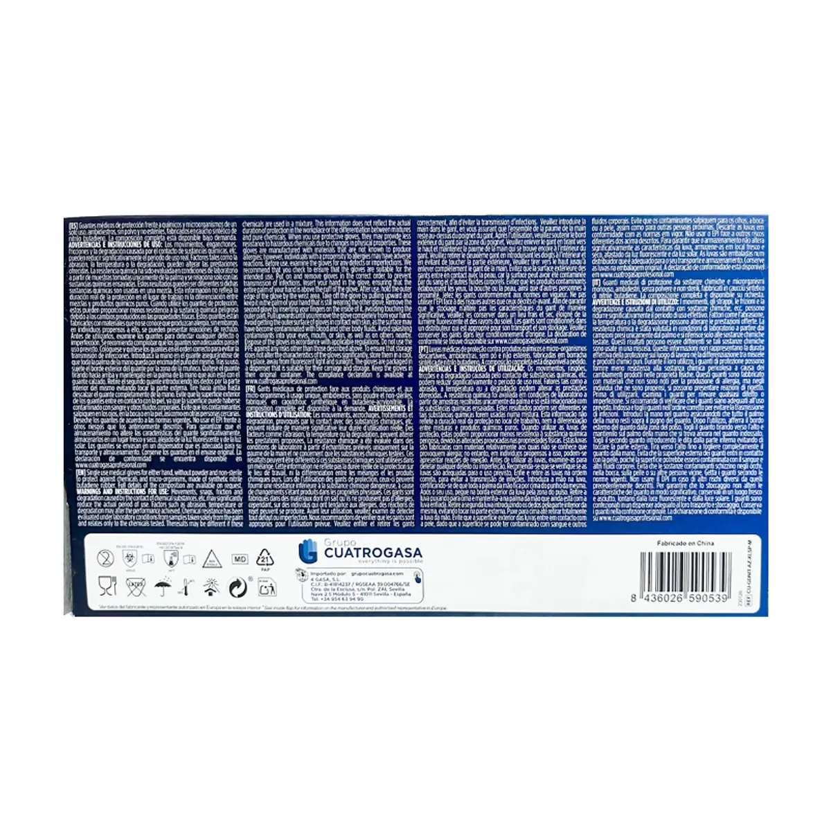 Caja de guante ambidiestro desechable de nitrilo azul talla M CUATROGASA (100 U) - Miniatura 3