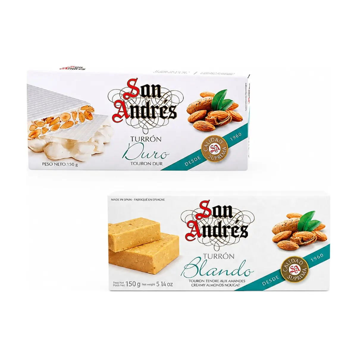 Combo: Turrón blando de almendras San Andrés (150 g / 5.29 oz) +Turrón duro de almendras San Andrés (150 g / 5.29 oz)
