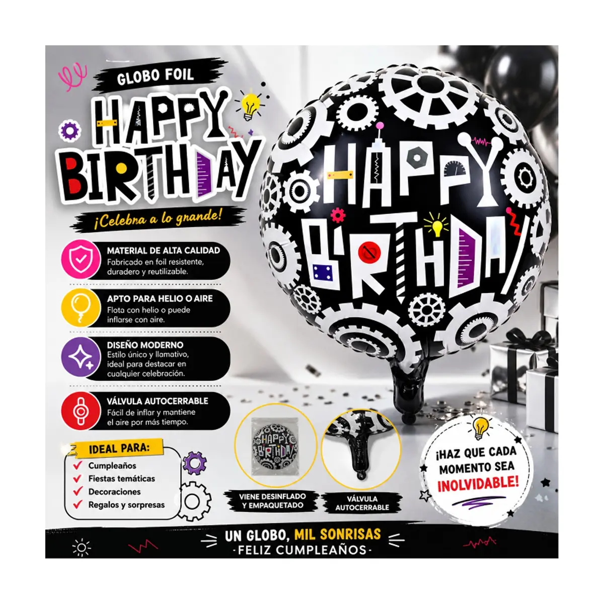 Globo Happy Birthday diseño robot Balloon - Thumbnail 4