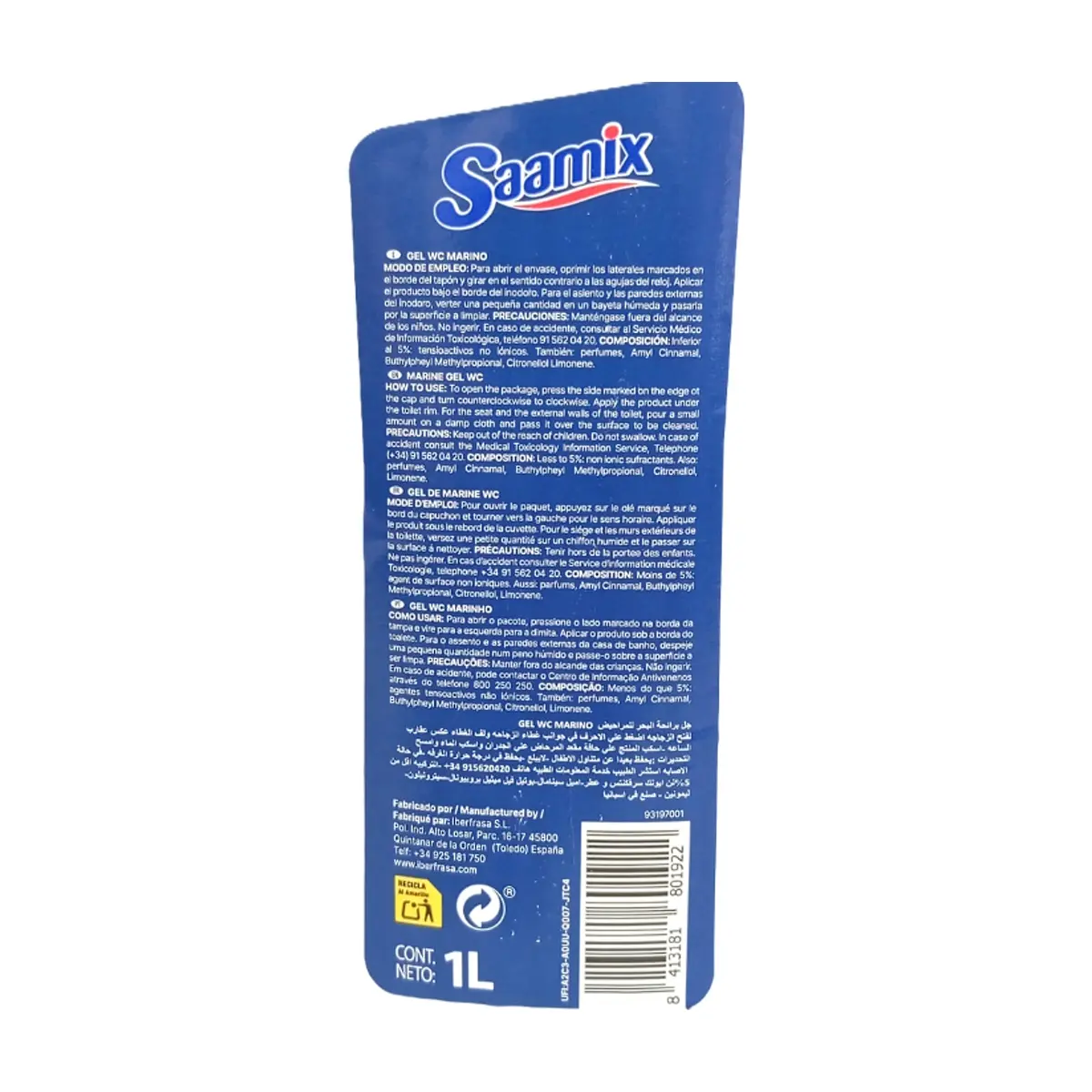 Gel limpiador para baños aroma marino Saamix (1 L) - Miniatura 2