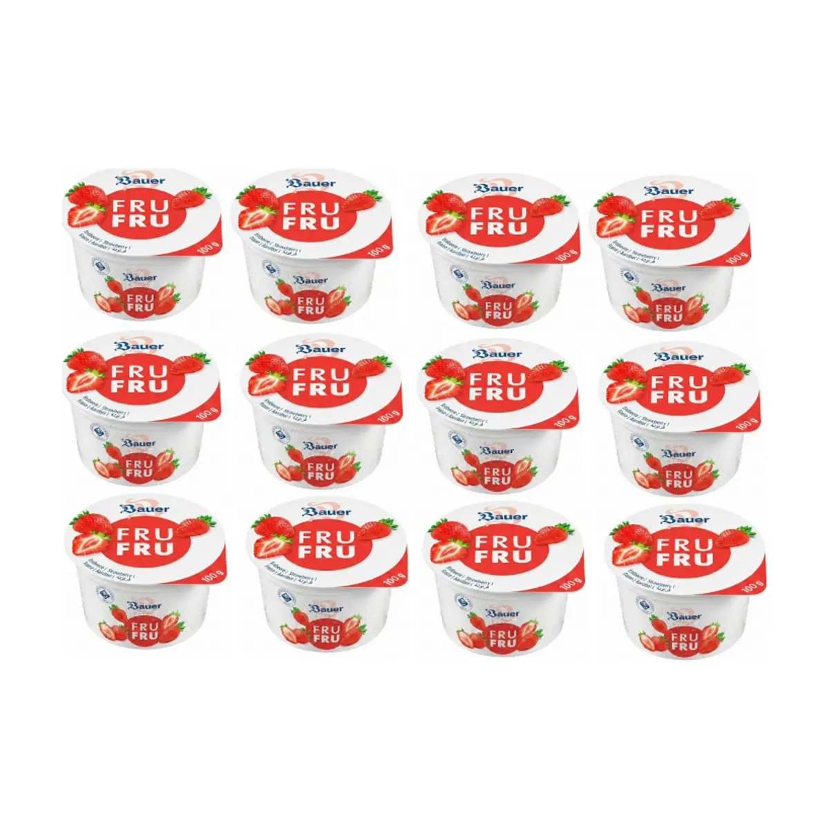 Yogur sabor fresa Bauer Fru Fru (12 x 100g / 3.53oz)
