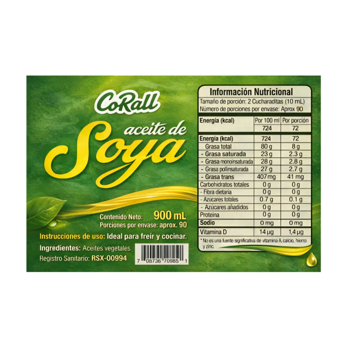 Aceite de soya CoRall (8 x 900 ml) - Miniatura 2