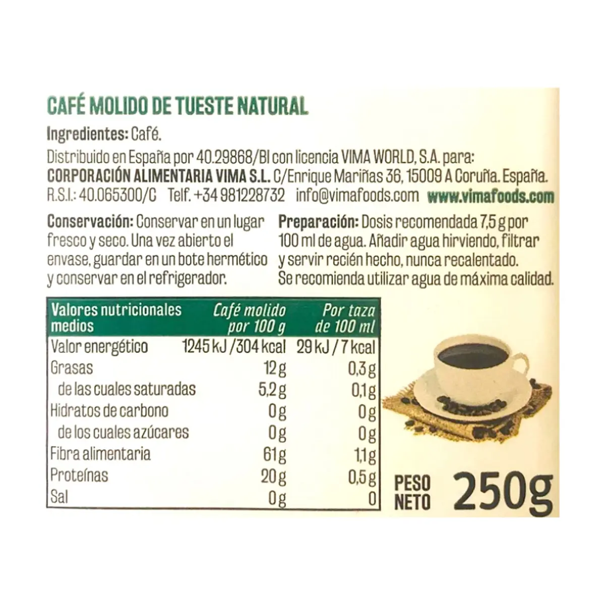Café molido natural Vima Foods (250 g / 8.81 oz) - Thumbnail 3