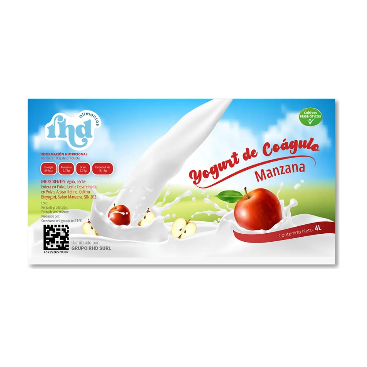 Yogurt probiótico de coágulo sabor manzana RHD (4 L) - Thumbnail 3