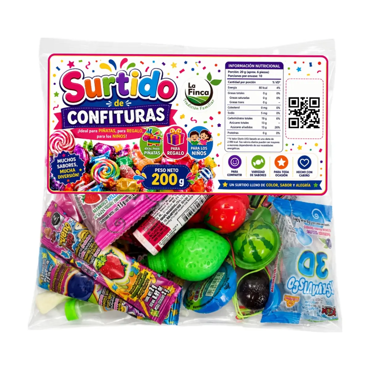 Surtido de dulces, gomitas, chicles, caramelos y juguetes con dulces La Finca (200 g / 7.05 oz)