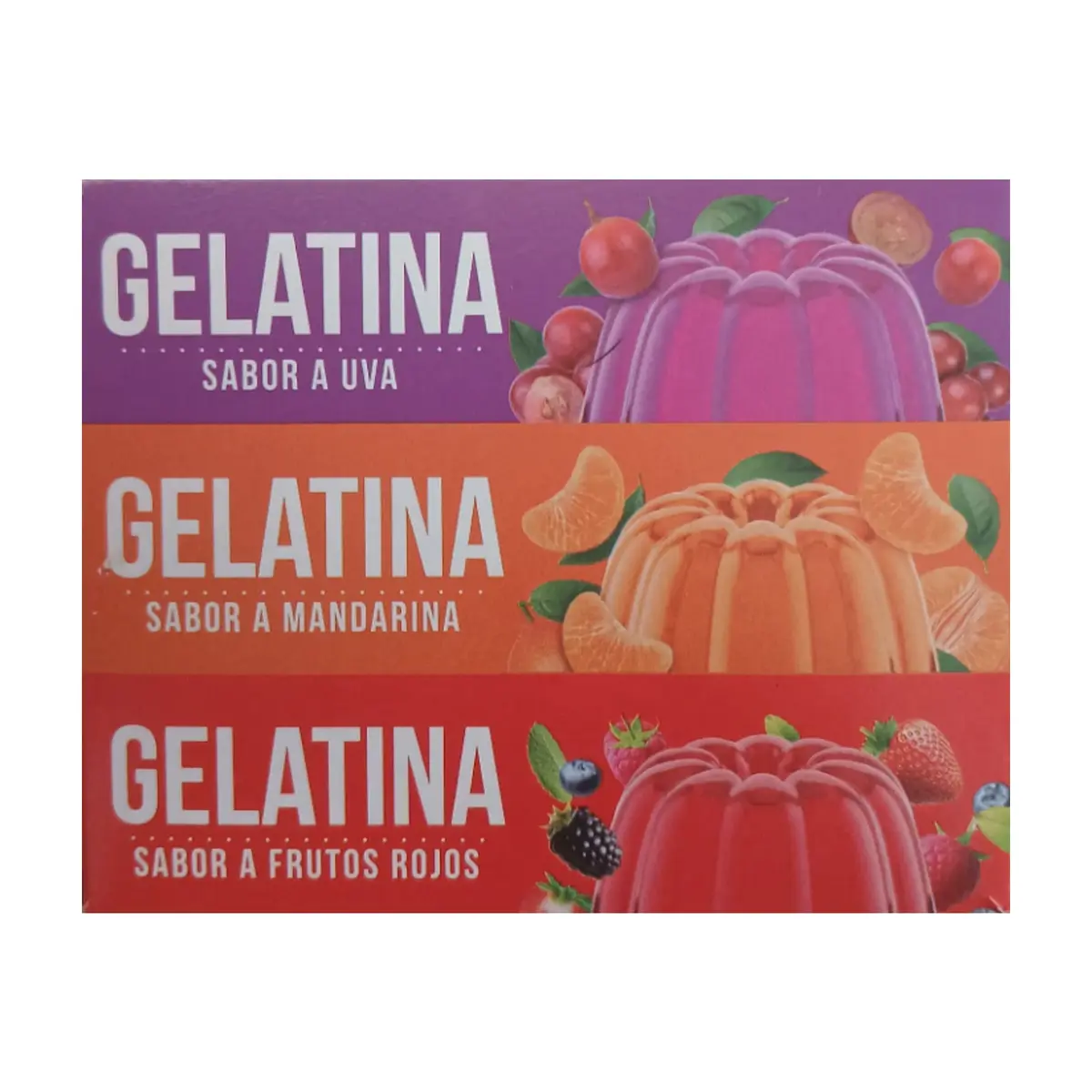 Gelatina sabor mandarina, frutos rojos y uva Boom (120 g / 4.23 oz)