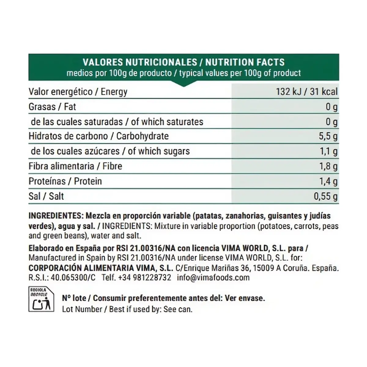 Macedonia de verduras Vima Foods (2.5 kg / 5.51 lb) - Thumbnail 2