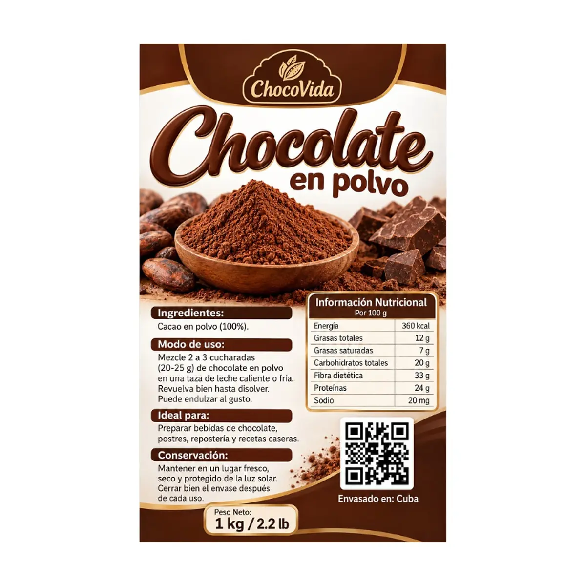 Chocolate en polvo ChocoVida (1 kg / 2.2 lb) - Thumbnail 2