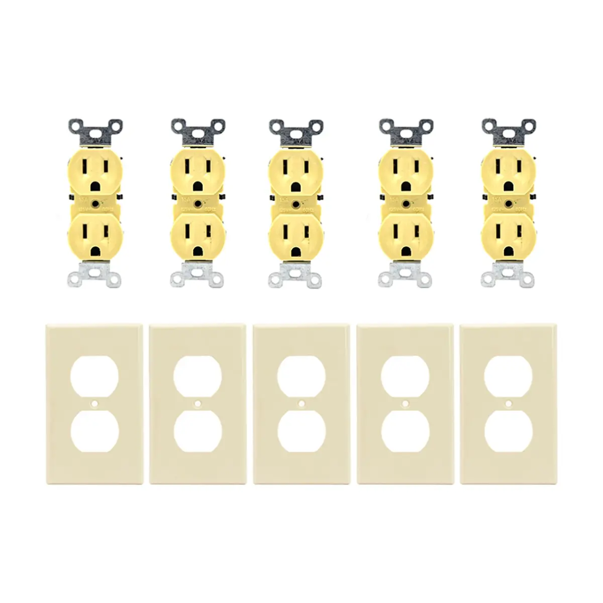 Set de 5 tomacorrientes doble de 125 V / 15 A con tapas Troen