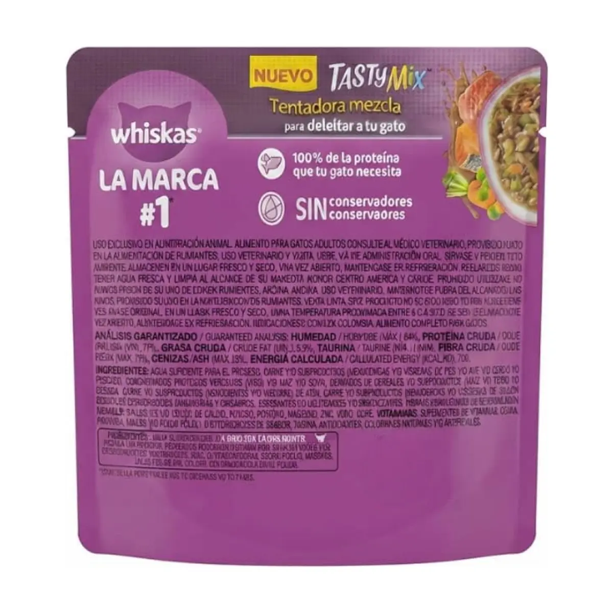Alimento para gatos adultos con sabor a atún y salmón con zanahoria y chícharos en salsa Tasty Mix Whiskas (75 g / 2.64 oz) - Thumbnail 3
