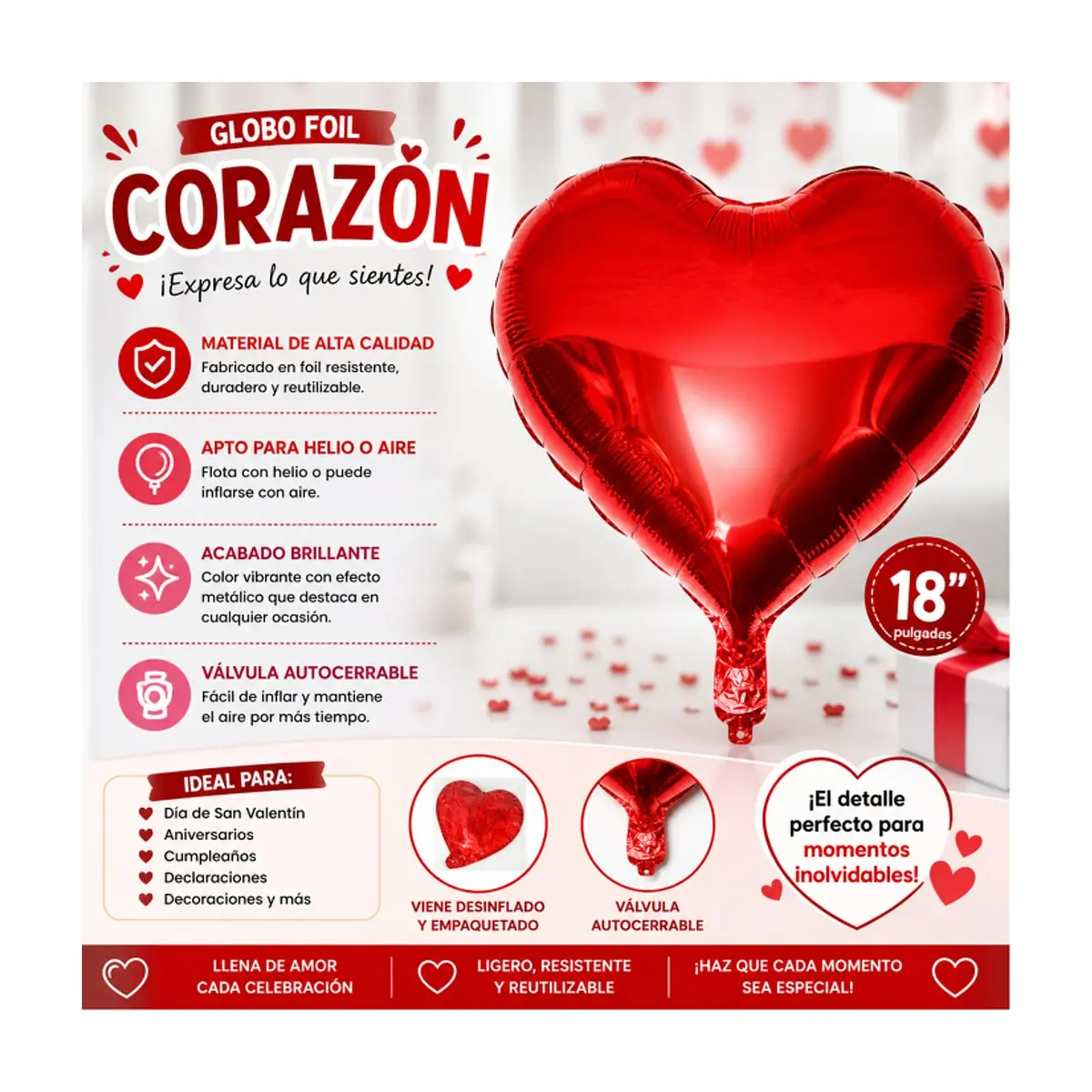 Globo en forma de corazón color rojo Balloon (18 pulgadas) - Thumbnail 5
