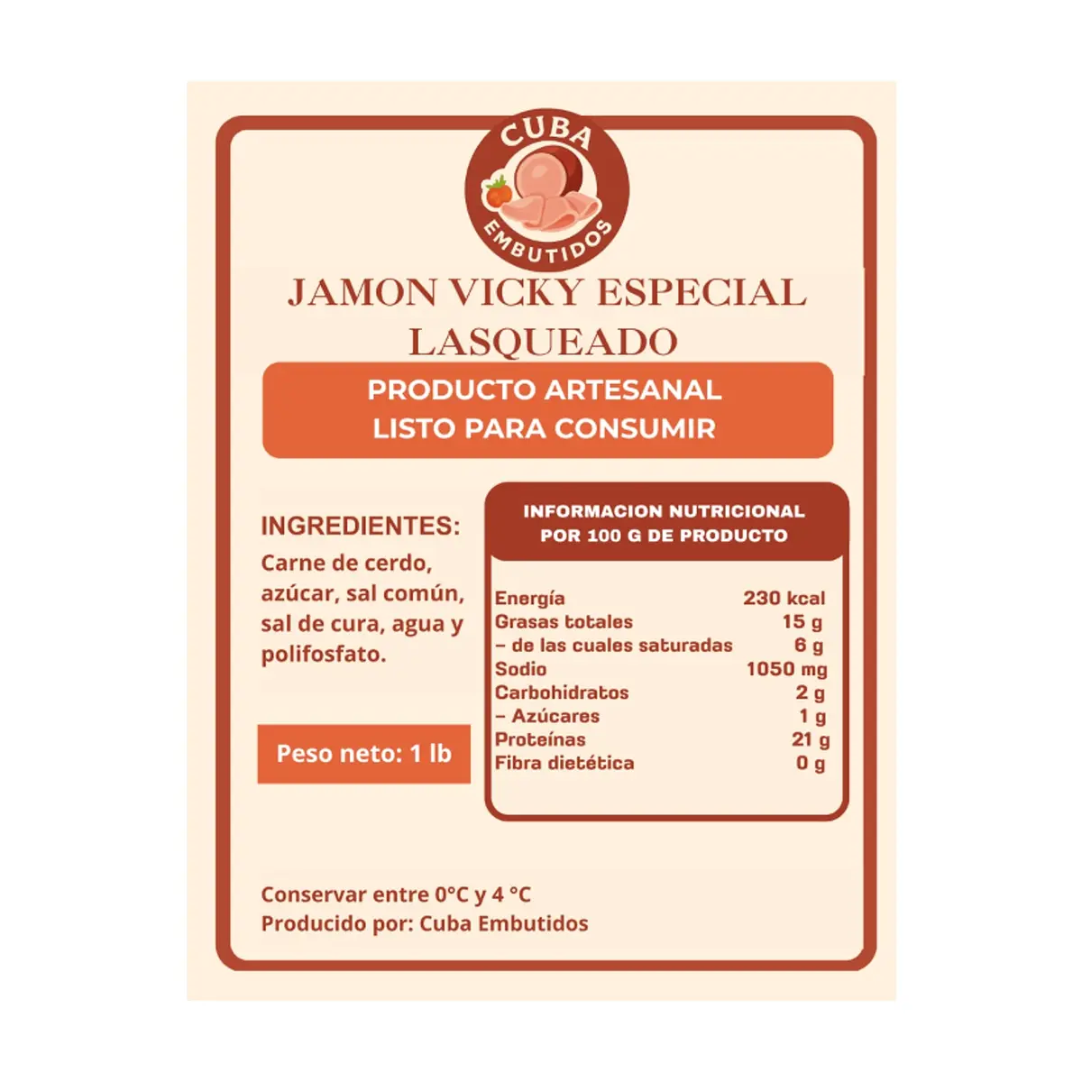 Jamón vicky especial lasqueado Cuba Embutidos (454 g / 1 lb) - Thumbnail 3