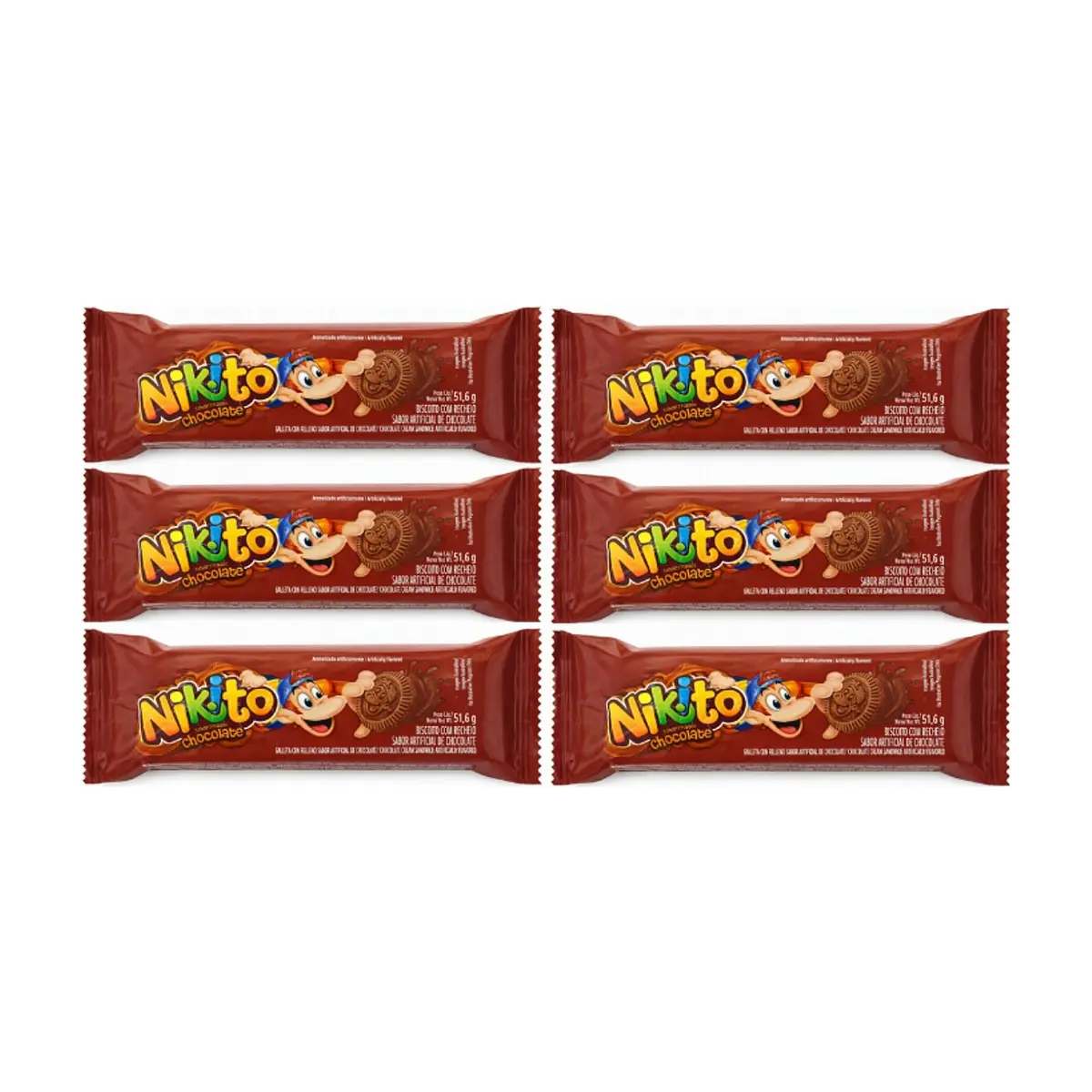 Galletas dulces con crema sabor chocolate Nikito (6 x 51.6 g / 1.82 oz)