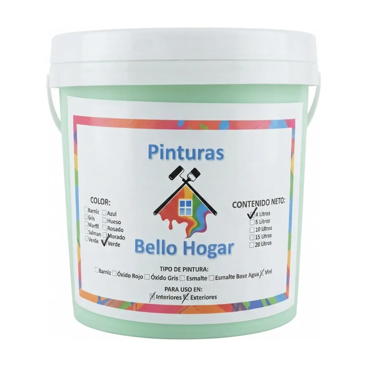 Pintura vinílica interior y exterior color verde Bello Hogar (4 L)