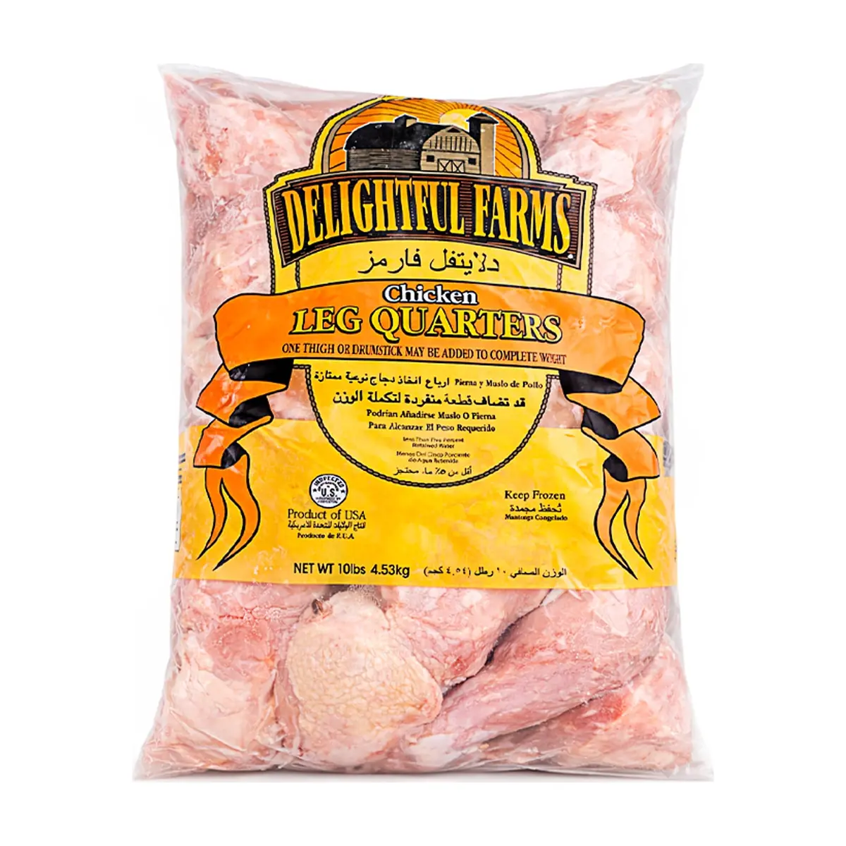 Cuartos traseros de pollo Delightful Farms (4.54 kg / 10 lb)