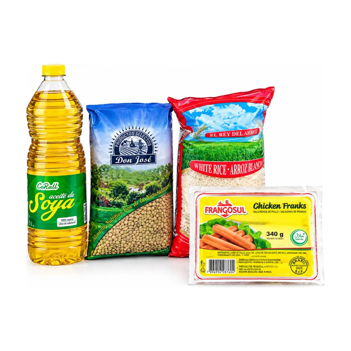 Combo económico de arroz + aceite vegetal + lenteja + salchicha. - Imagen 1