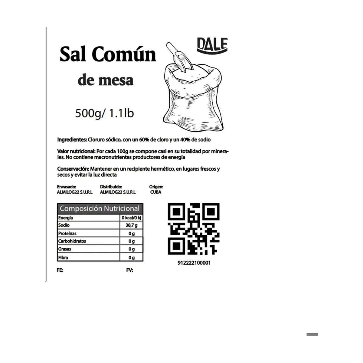 Sal común de mesa Dale (500 g / 1.1 lb) - Thumbnail 2
