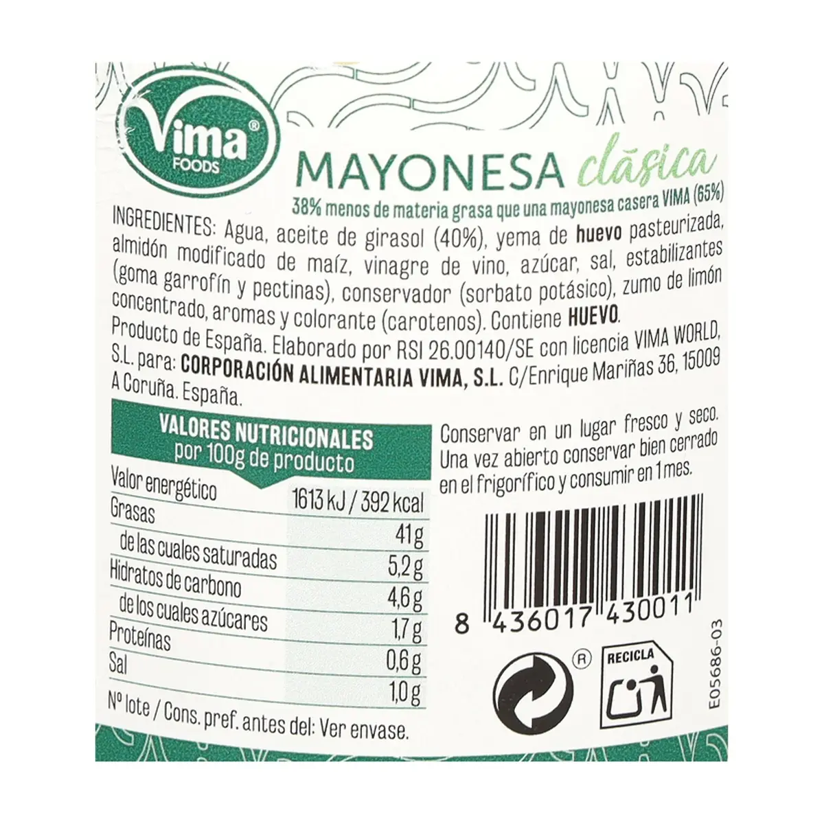 Mayonesa clásica Vima Foods (450 ml) - Miniatura 3
