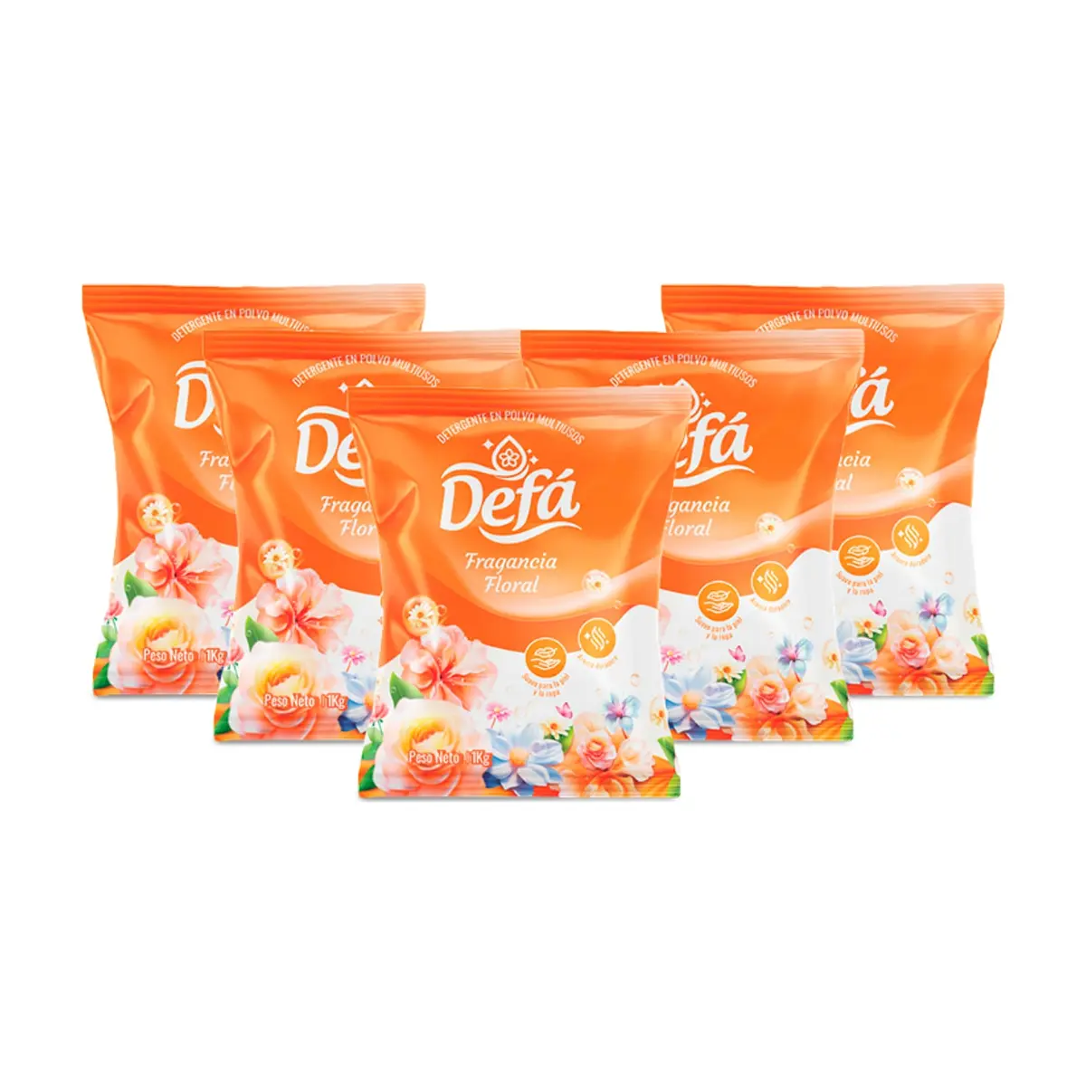 Detergente en polvo multiusos fragancia floral Defá (5 x 1 kg / 2.2 lb)