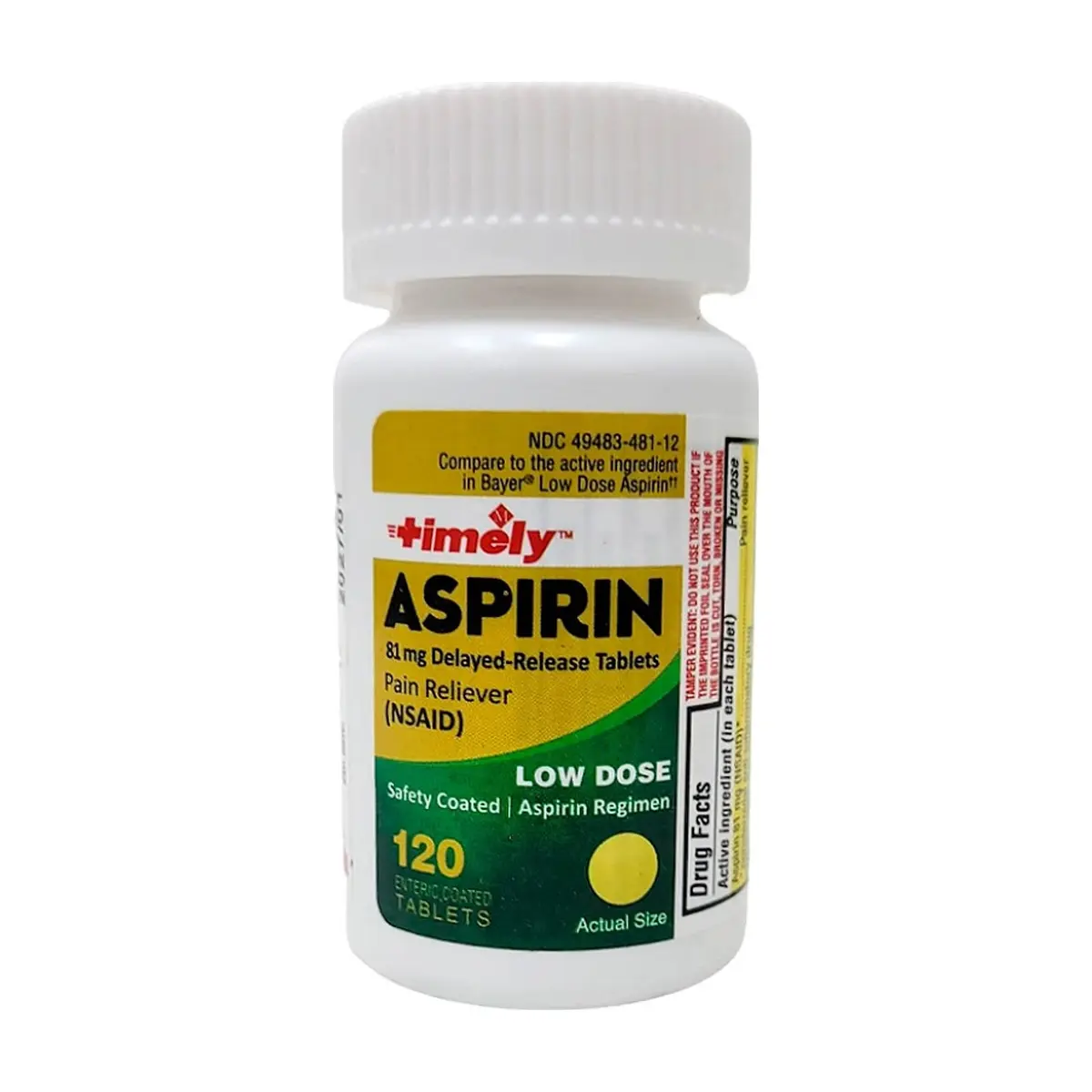 Aspirina. Ácido acetilsalicílico de liberación prolongada 81 mg Timely (120 tabletas)