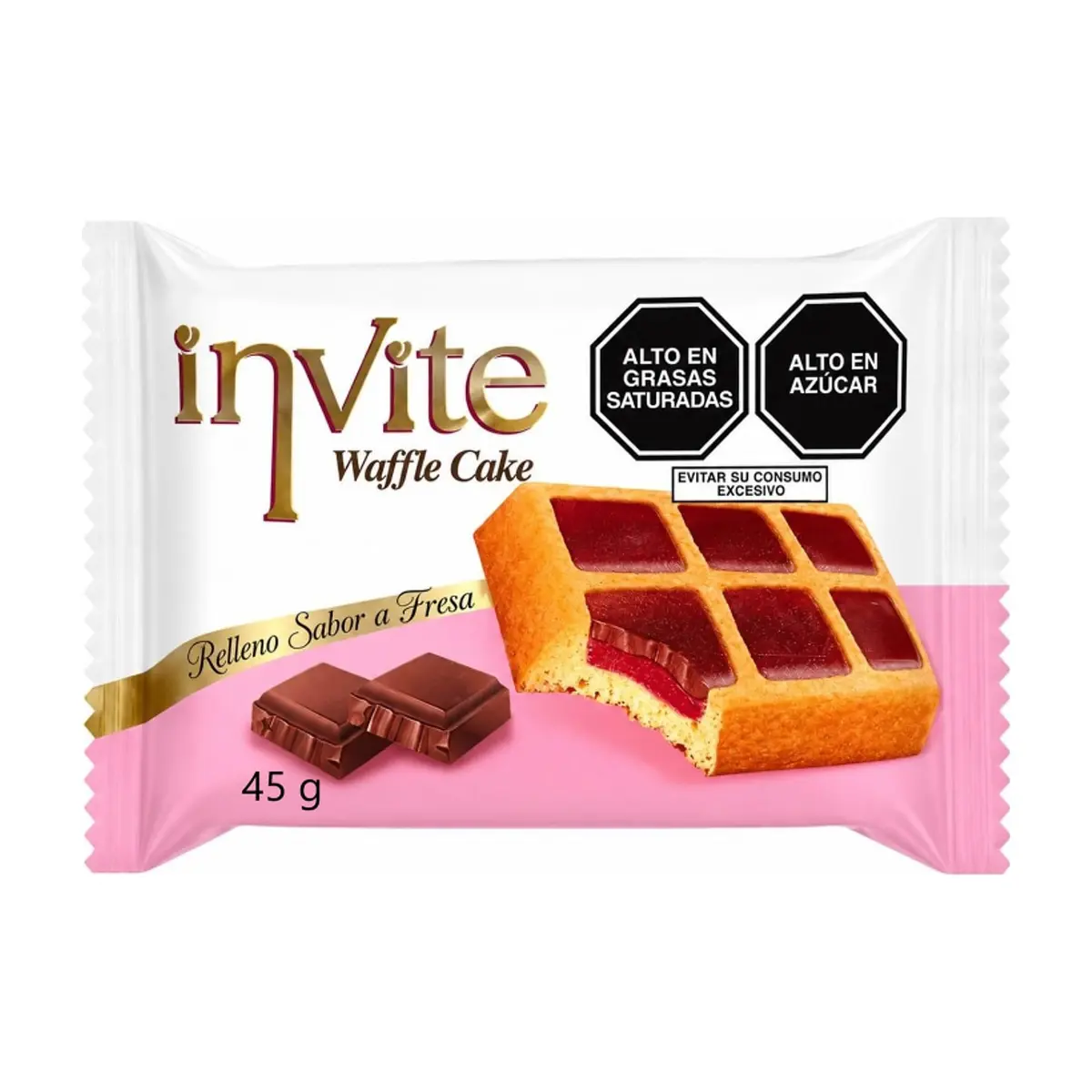 Pastel de waffle relleno con salsa sabor a fresa y cobertura sabor a chocolate Invite (45 g / 1.58 oz) - Imagen 1
