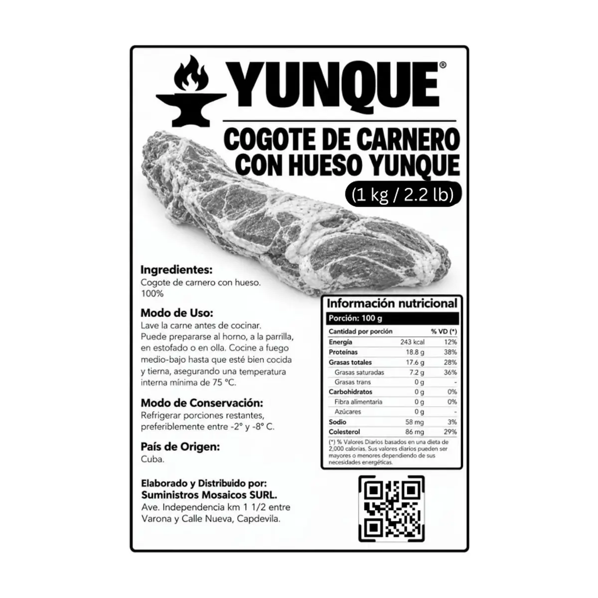 Cogote de carnero con hueso Yunque (1 kg / 2.2 lb) - Miniatura 3