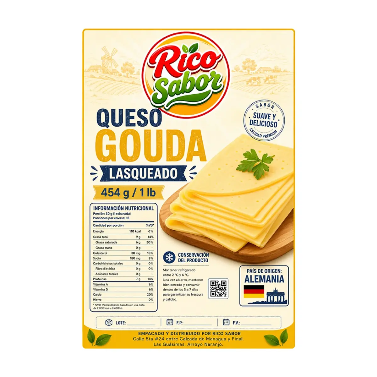 Queso gouda lasqueado Rico Sabor (454 g / 1 lb) - Thumbnail 2