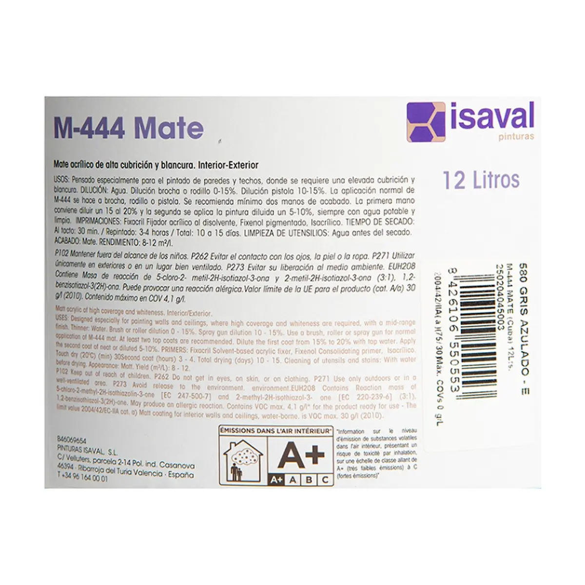 Pintura acrílica interior y exterior color gris azulado M - 444 Isaval - Blancolor (12 L) - Thumbnail 4
