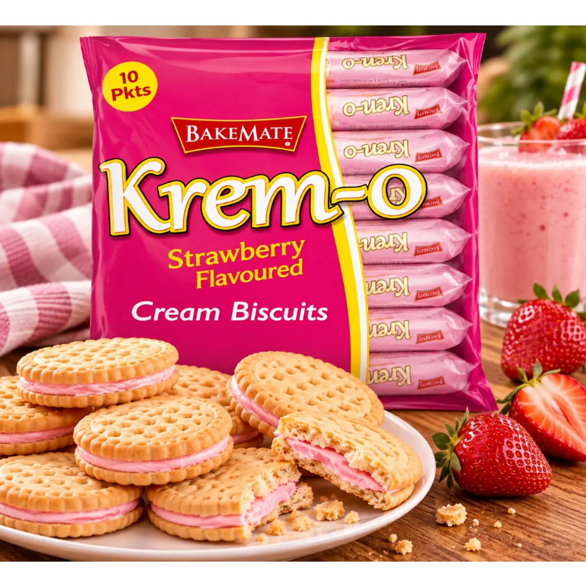 Paquete de galletas con crema sabor a fresa Krem-O (300 g / 10.58 oz) - Miniatura 4