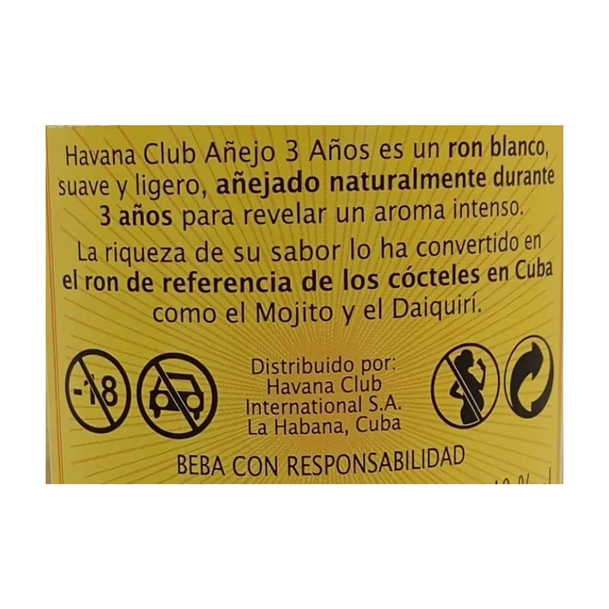 Botella de ron blanco añejo 3 años 40 % vol Havana Club (1 L) - Thumbnail 3