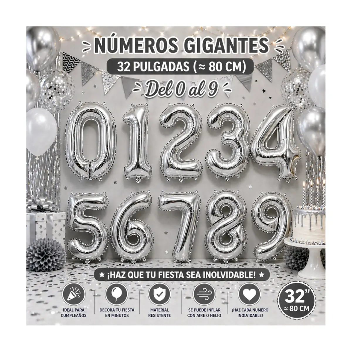 Globo plateado Número 1 Balloon (32 pulgadas) - Thumbnail 4