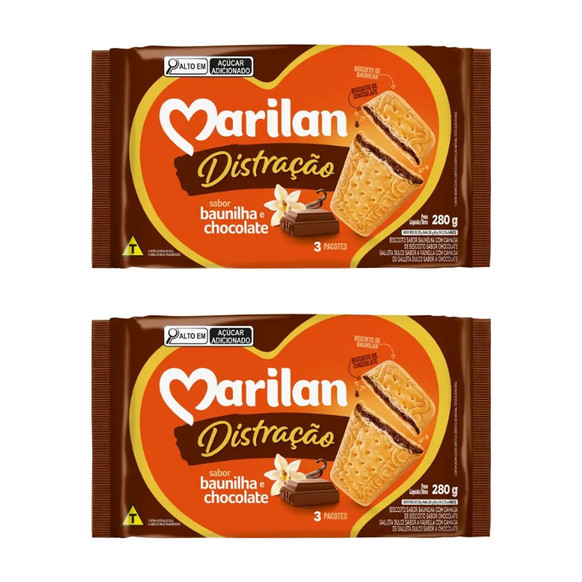 Galleta dulce sabor a vainilla rellena de galleta dulce sabor a chocolate Marilan (2 x 280 g / 9.88 az)