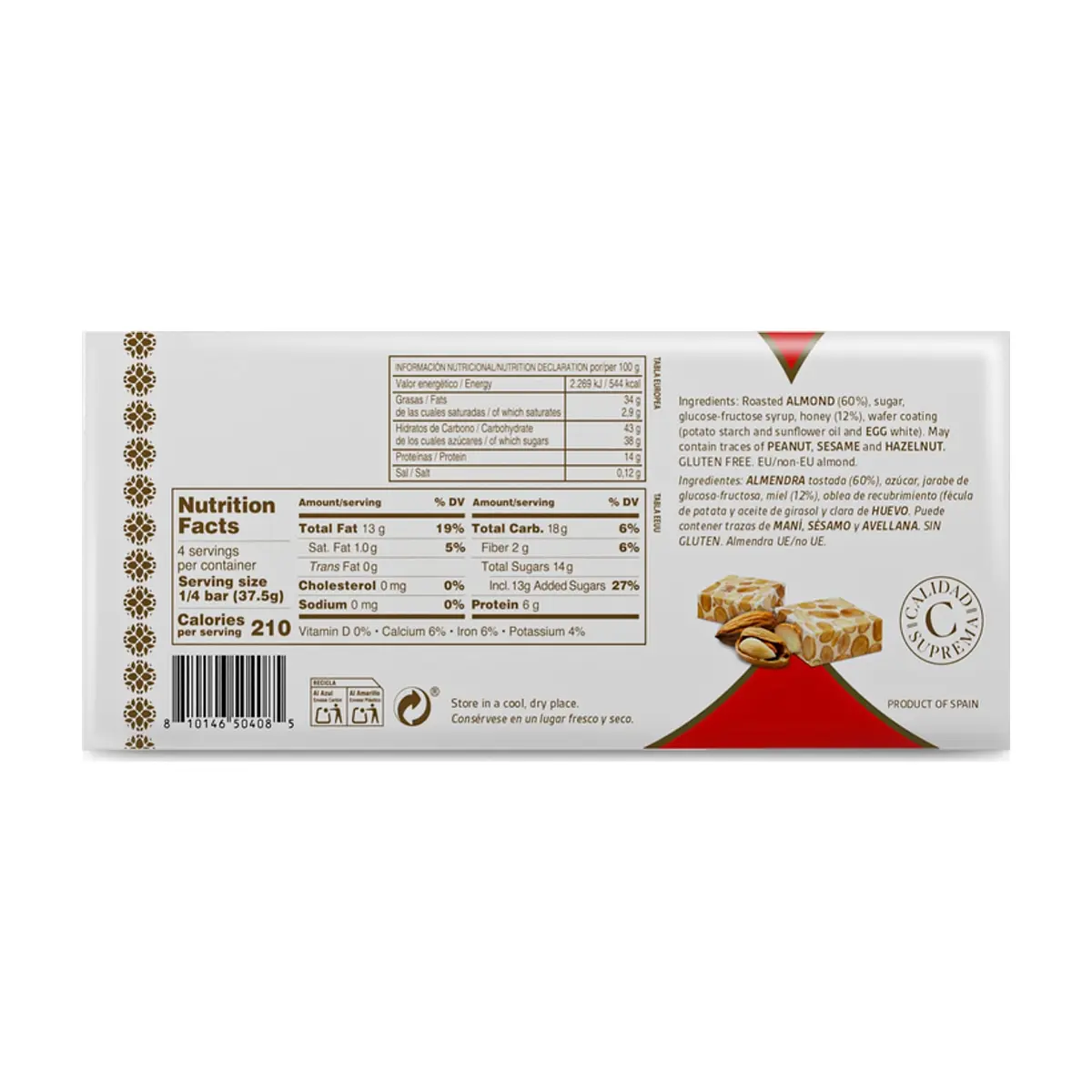 Turrón duro de almendras - Alicante - Calidad Suprema YEYA (150 g / 5.3 oz) - Thumbnail 4
