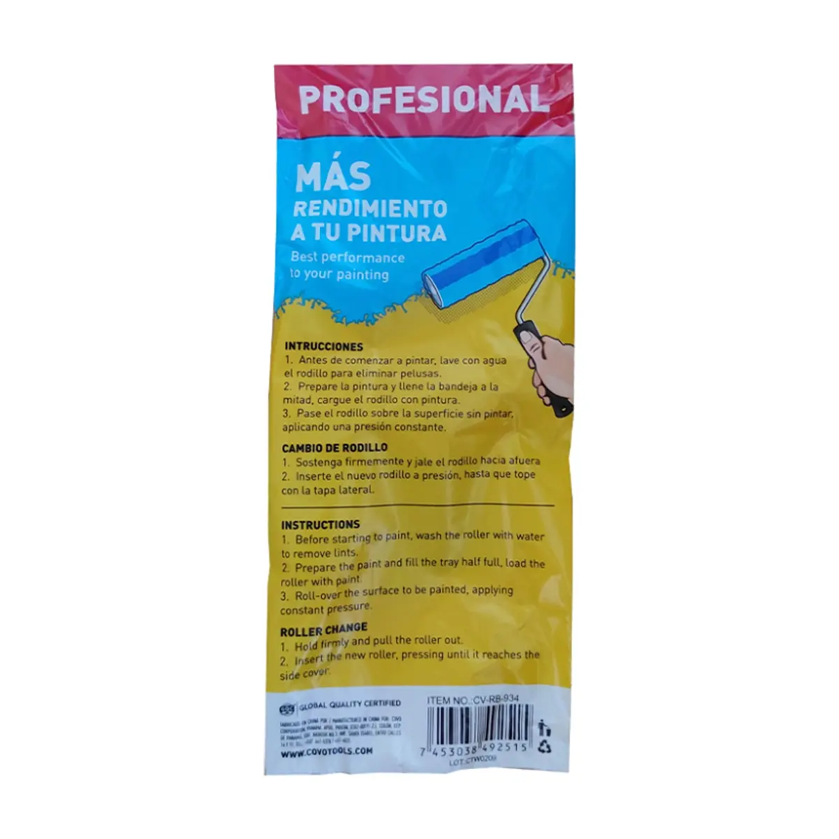 Mota para rodillo de pintar de 3/4" x 9" Covo - Miniatura 2