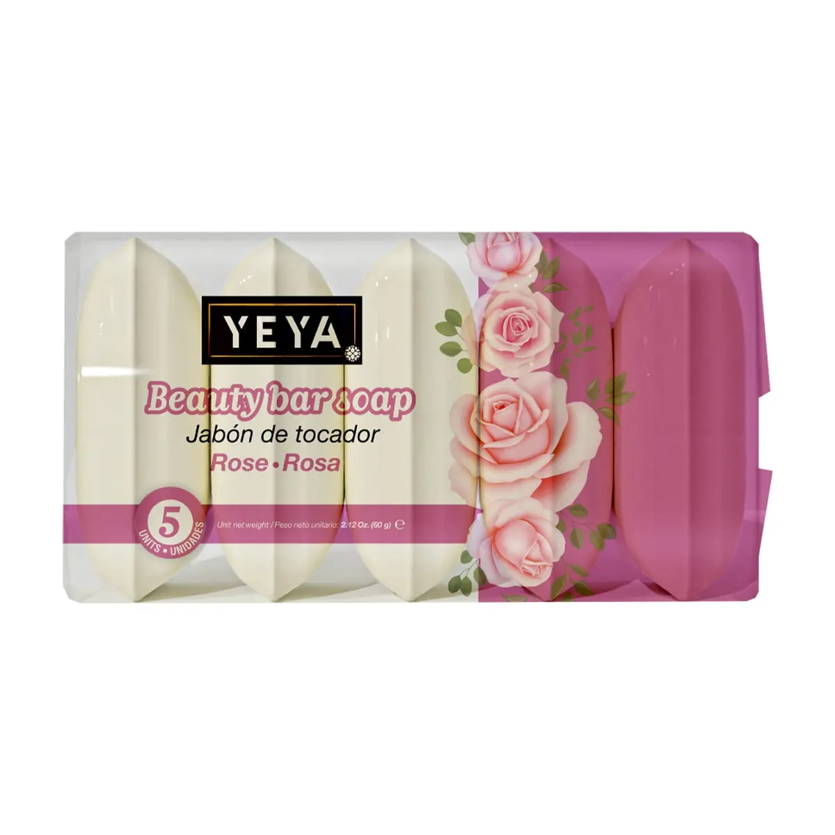 Jabón de tocador de rosa YEYA (5 x 60 g / 2.12 oz) - Imagen 1