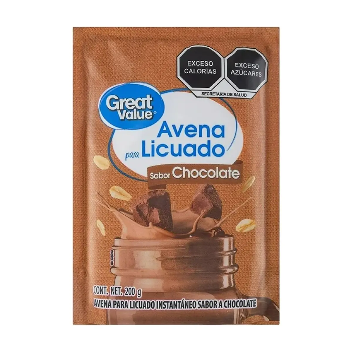 Avena para licuado instantáneo sabor chocolate Great Value (200 g / 7.05 oz)