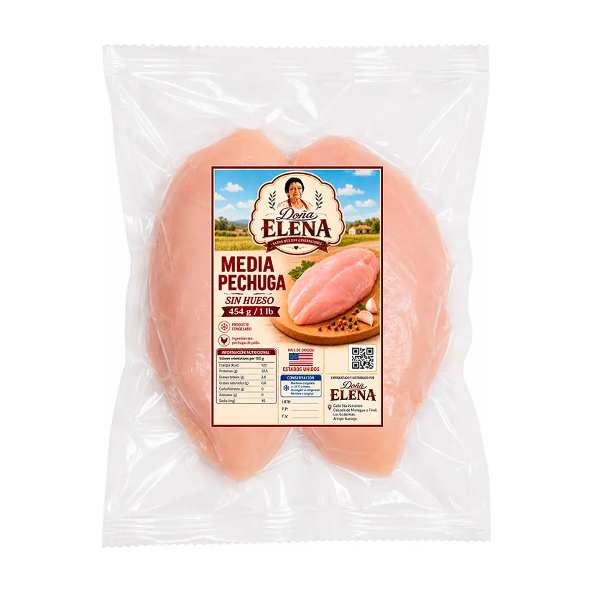 Media pechuga de pollo sin hueso Doña Elena (454 g / 1 lb)
