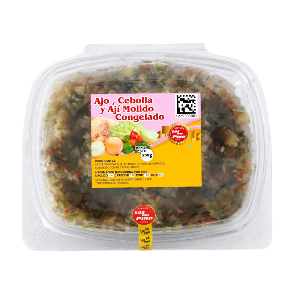 Ajo, cebolla y ají molida congelada Los del Pino (250 g / 8.8 oz)