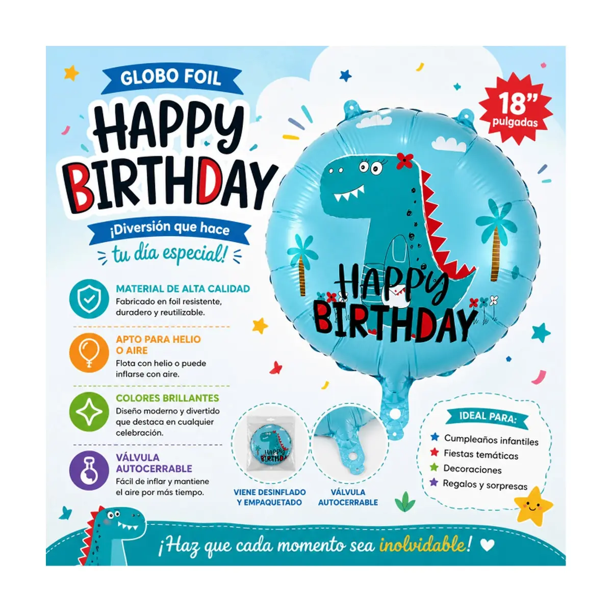 Globo con temática de dinosaurios y cartel de Happy Birthday Balloon (18 pulgadas) - Thumbnail 4
