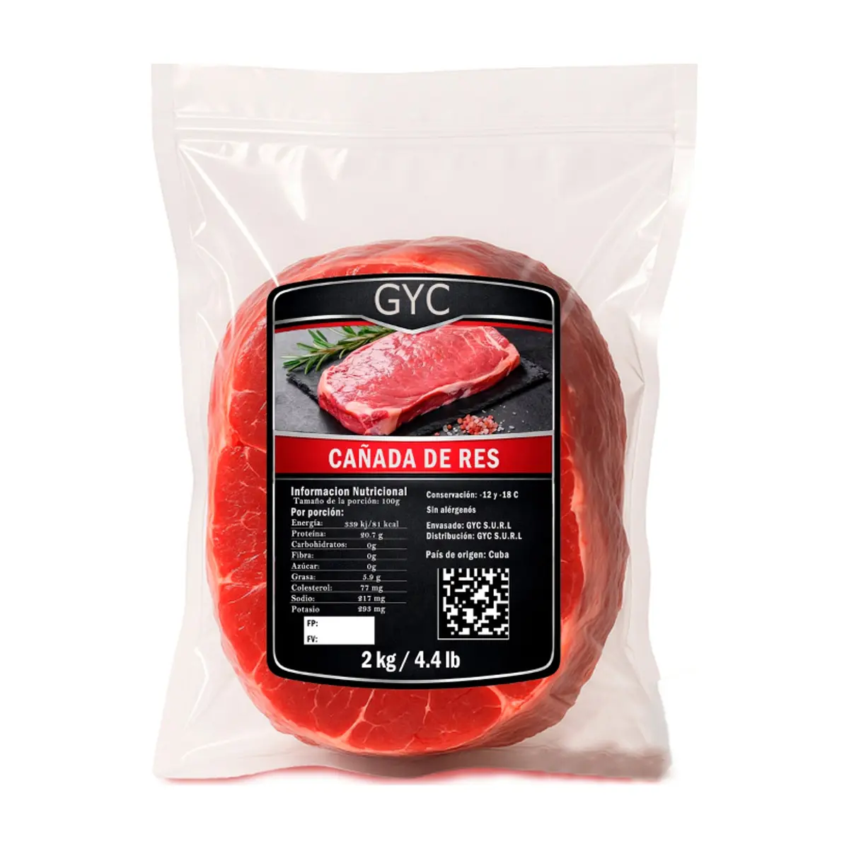 Cañada de res de primera GYC (2 kg / 4.4 lb)