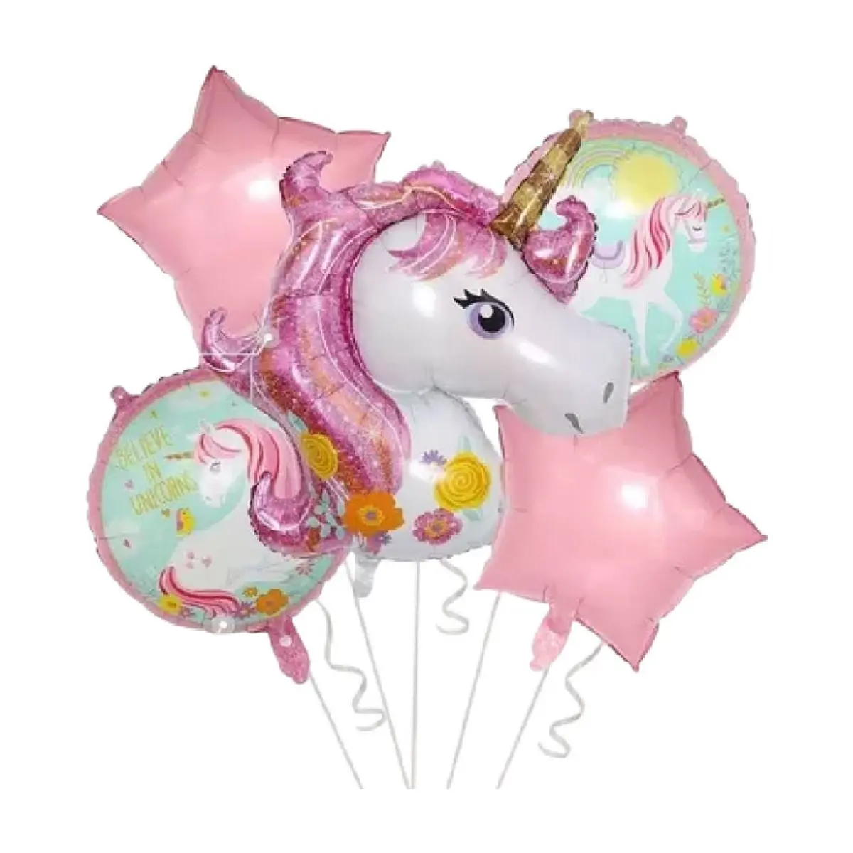 Set de globos con temática de unicornio (5 U)