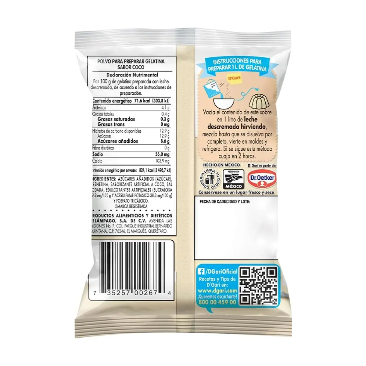 Polvo para preparar gelatina con leche sabor coco D'Gari (120 g / 4.23 oz) - Thumbnail 4