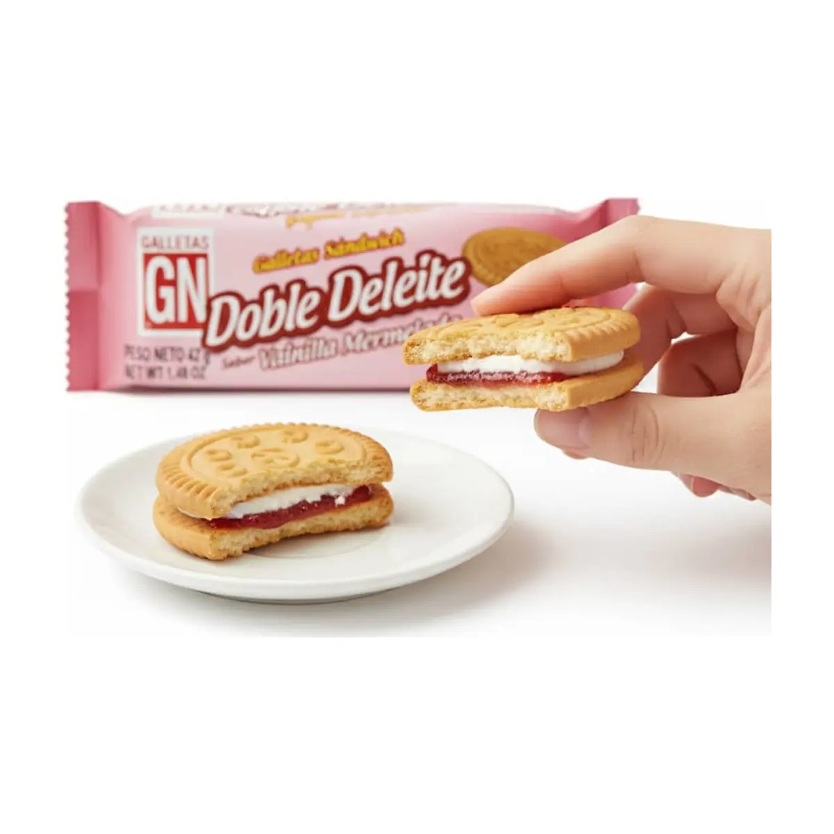 Galletas sabor vainilla con mermelada de fresa y crema sabor vainilla Doble Deleite GN (42 g / 1.48 oz) - Miniatura 5