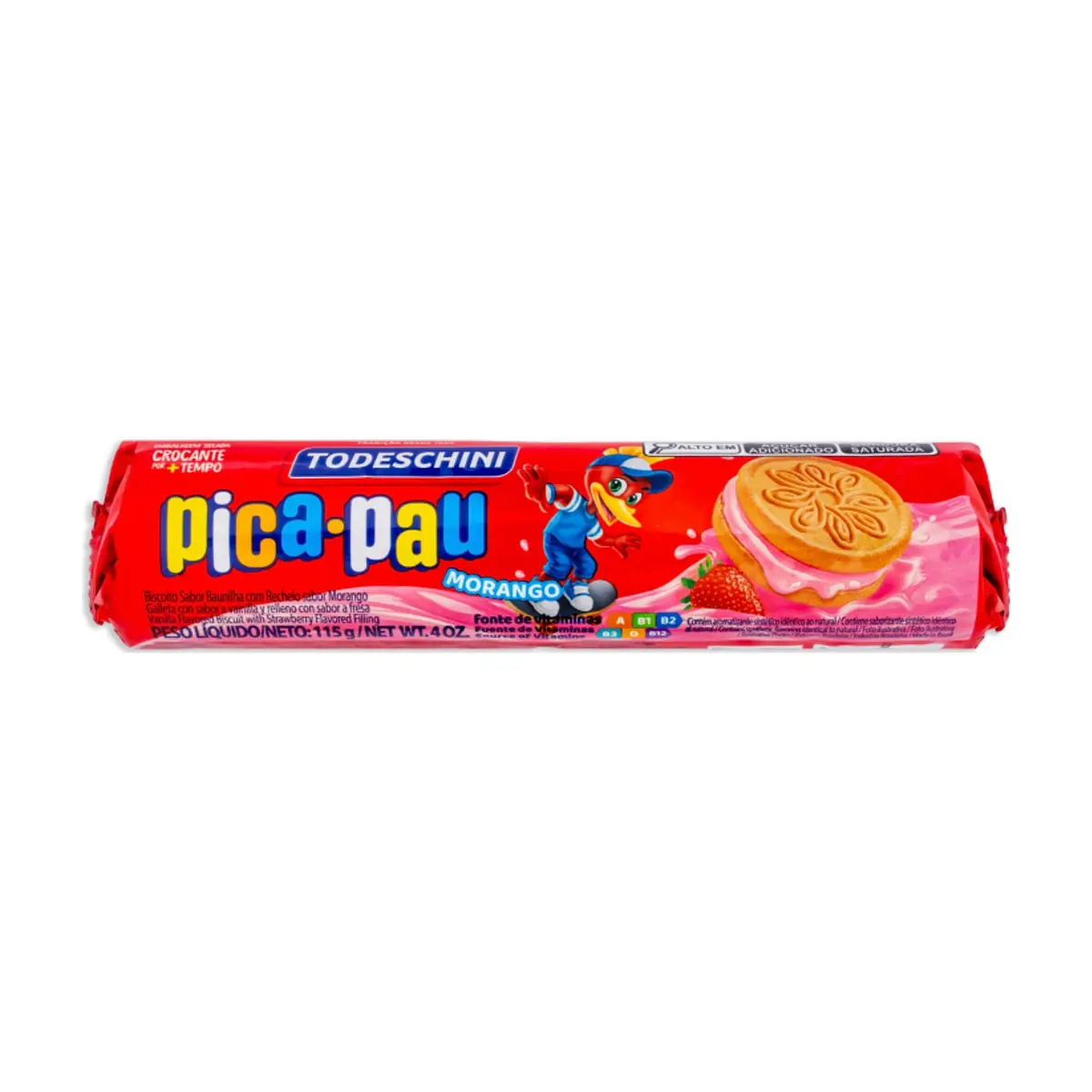 Galletas de vainilla con relleno sabor a fresa Pica Pau Todeschini (36 x 115 g / 4 oz) - Thumbnail 2