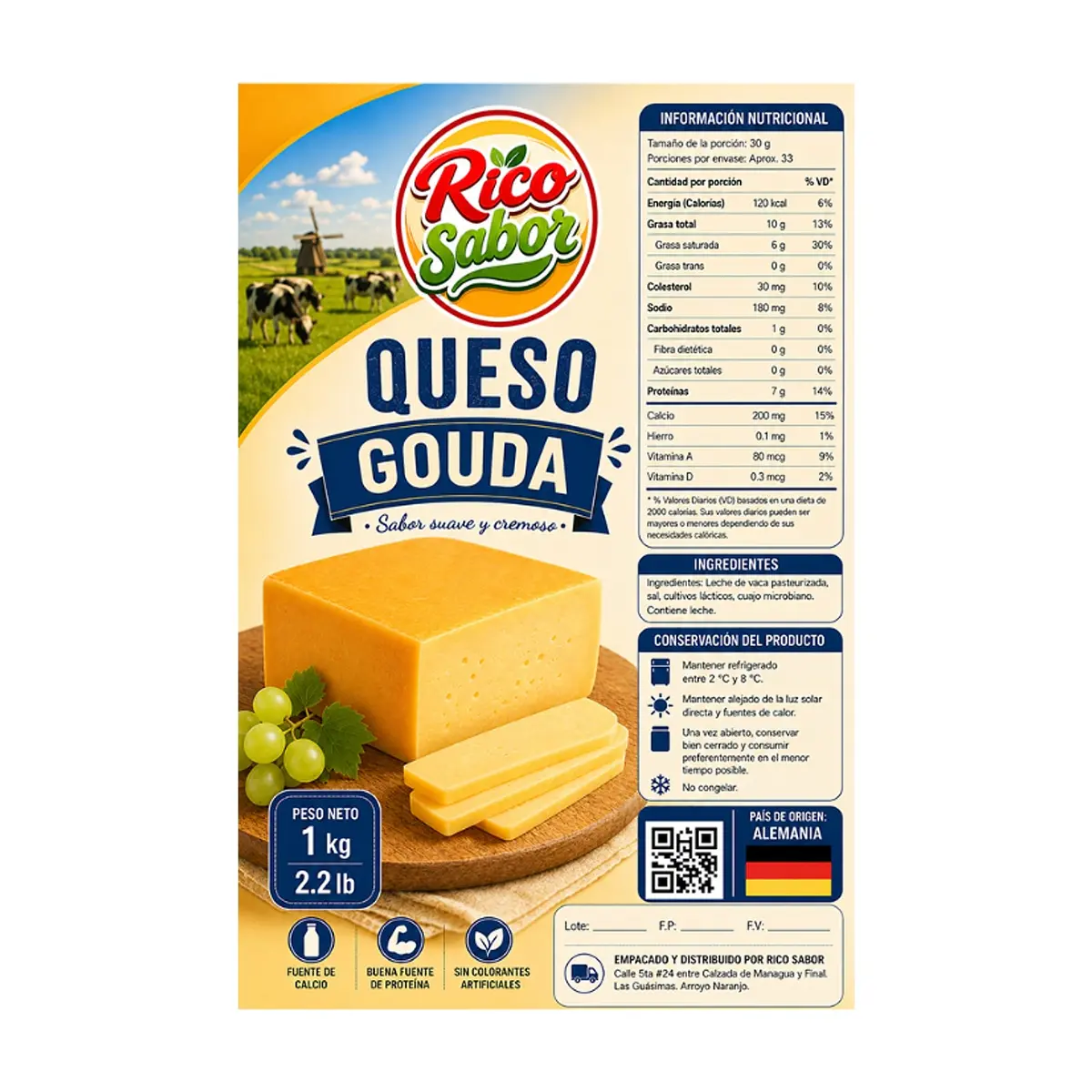 Queso gouda Rico Sabor (1 kg / 2.2 lb) - Miniatura 2
