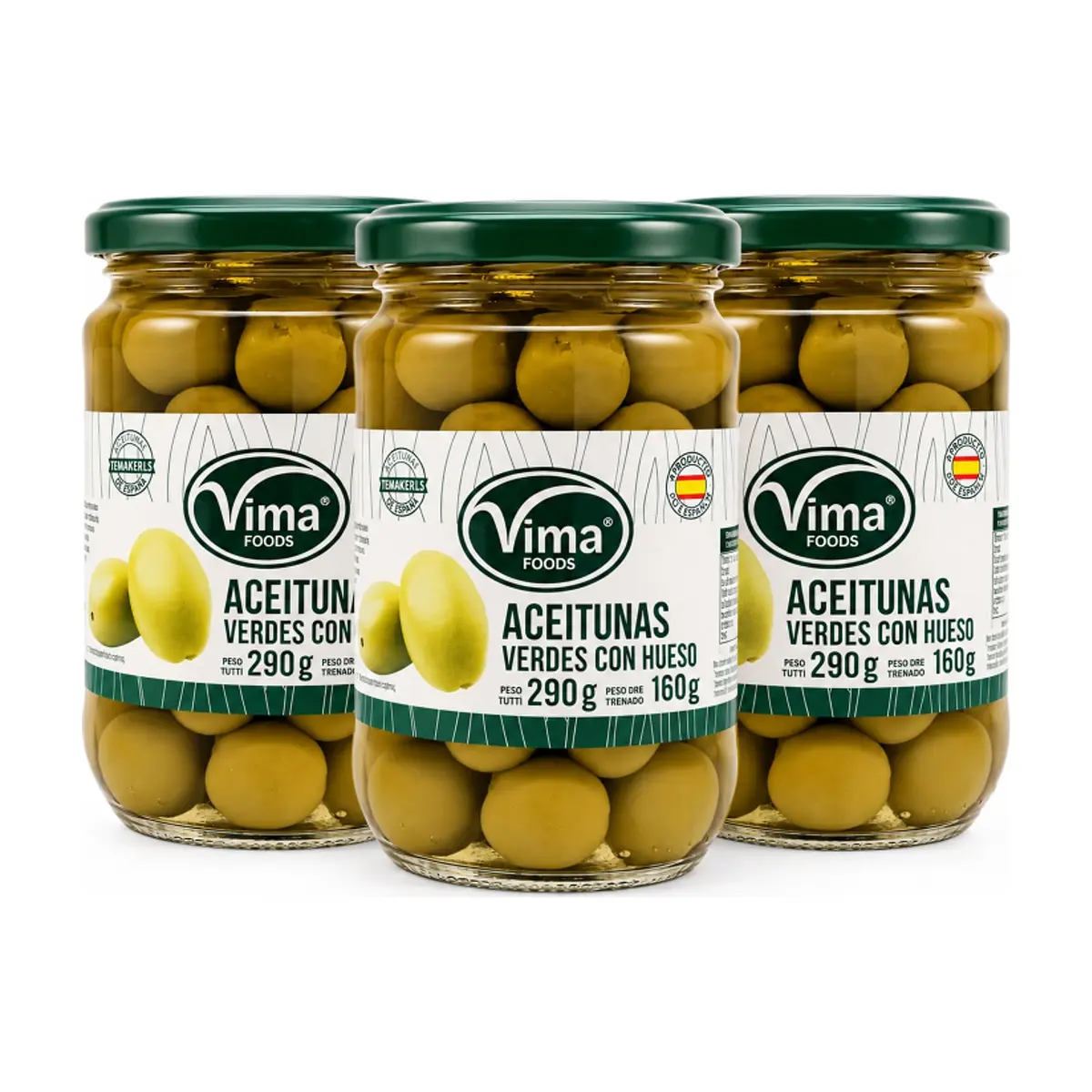 Aceitunas verdes con hueso Vima Foods (3 x 290 g / 10.23 oz) - Imagen 1