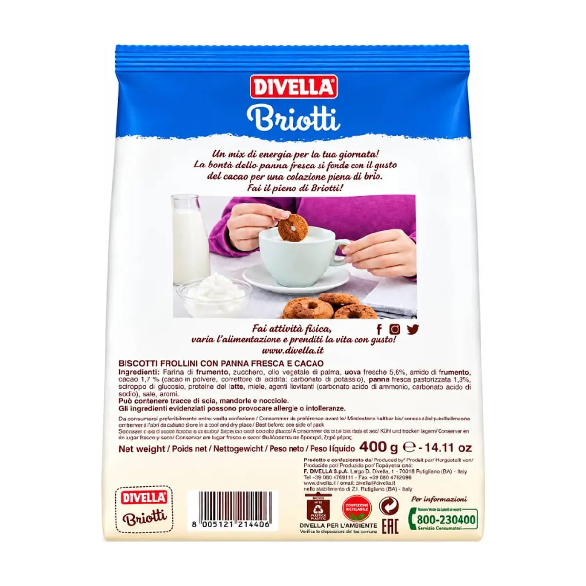 Galletas con nata y cacao Divella Briotti (400 g / 14.11 oz) - Thumbnail 3