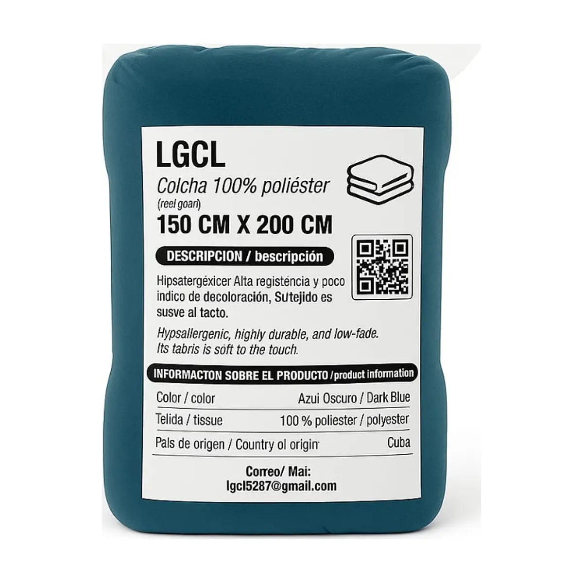 Colcha 100 % poliéster color azul oscuro LGCL (150 cm x 200 cm) - Miniatura 3